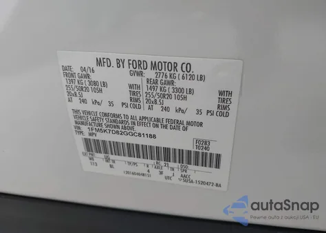 2016 Ford Explorer Xlt z USA, uszkodzony, nr VIN 1FM5K7D82GGC81188